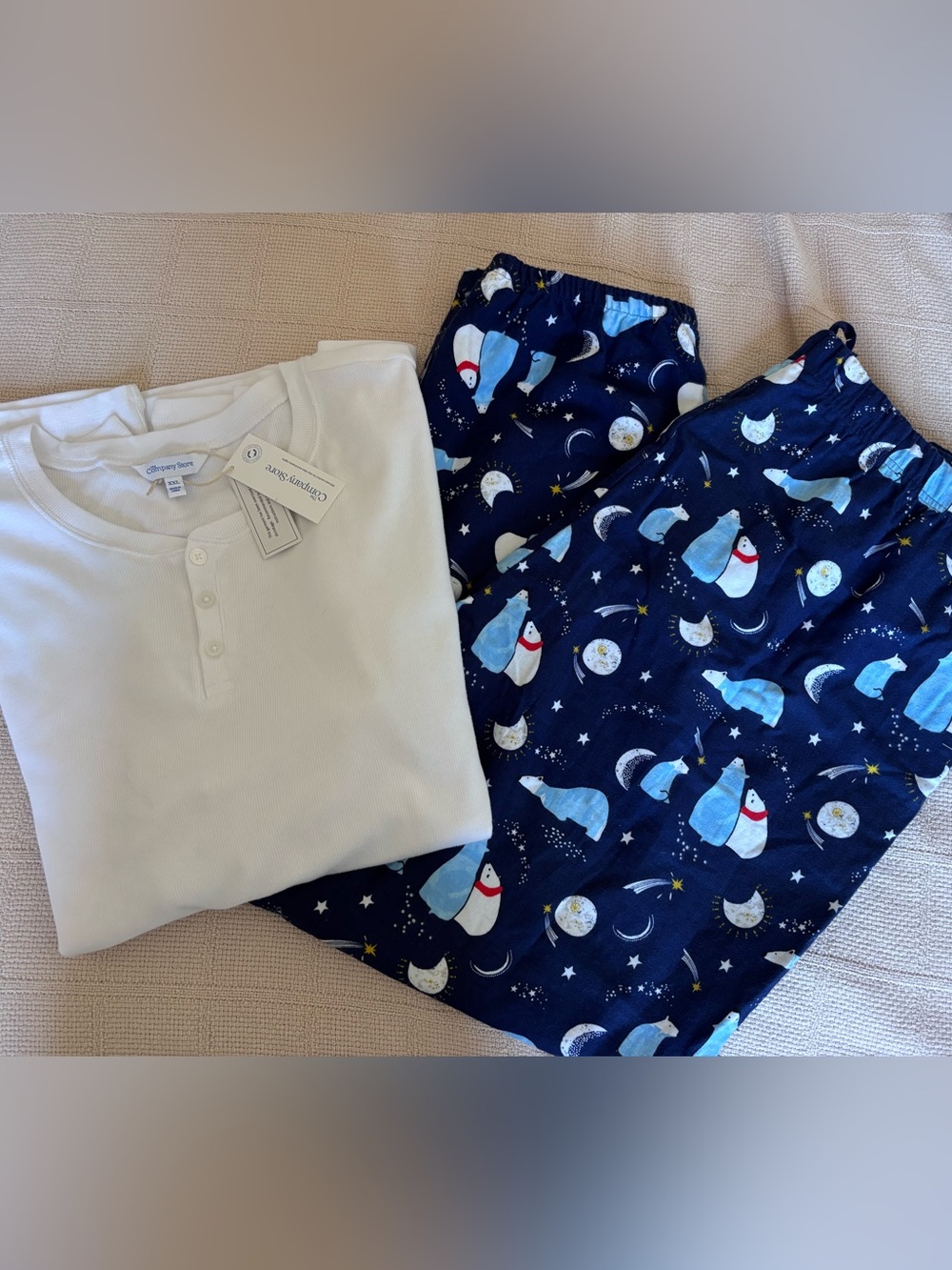 Company Store Family Flannel Men's PJ Set Henley Men's Pajama Set Blue XXL NWT